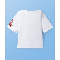 Pine Kids Marvel Terry Knit Half Drop Shoulder Sleeves Oversized Fit T-Shirt with Spiderman Graphics - White