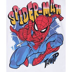 Pine Kids Marvel Terry Knit Half Drop Shoulder Sleeves Oversized Fit T-Shirt with Spiderman Graphics - White