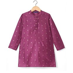 Pine Kids Woven Full Sleeves Kurta Pyjama Set with Floral Foil Print - Purple