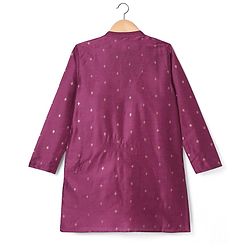 Pine Kids Woven Full Sleeves Kurta Pyjama Set with Floral Foil Print - Purple
