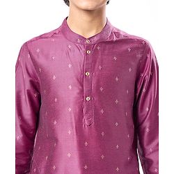 Pine Kids Woven Full Sleeves Kurta Pyjama Set with Floral Foil Print - Purple