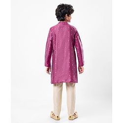 Pine Kids Woven Full Sleeves Kurta Pyjama Set with Floral Foil Print - Purple