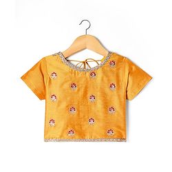 Pine Kids Woven Half Sleeves Choli & Foil Printed Lenhenga with Dupatta & Sequin Embroidery - Red