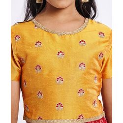 Pine Kids Woven Half Sleeves Choli & Foil Printed Lenhenga with Dupatta & Sequin Embroidery - Red