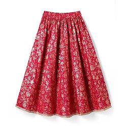 Pine Kids Woven Half Sleeves Choli & Foil Printed Lenhenga with Dupatta & Sequin Embroidery - Red