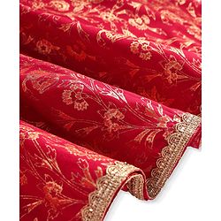 Pine Kids Woven Half Sleeves Choli & Foil Printed Lenhenga with Dupatta & Sequin Embroidery - Red