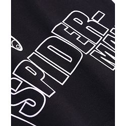 Pine Kids Marvel Terry Knit Half Drop Shoulder Sleeves Oversized T-Shirt with Spider Man Graphics & Pocket Detailing - Black