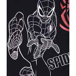 Pine Kids Marvel Terry Knit Half Drop Shoulder Sleeves Oversized T-Shirt with Spider Man Graphics & Pocket Detailing - Black