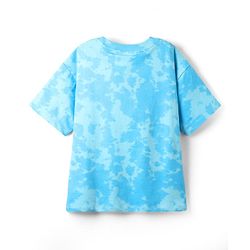 Pine Kids Marvel Terry Knit Half Sleeves Oversized Drop Shoulder Tie And Dye T-Shirt With Spider-Man Graphics And Badge Detailing - Light Blue