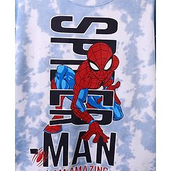 Pine Kids Marvel Terry Knit Half Sleeves Oversized Drop Shoulder Tie And Dye T-Shirt With Spider-Man Graphics And Badge Detailing - Light Blue