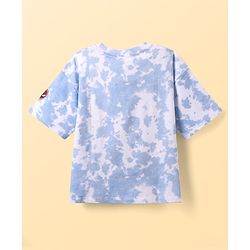 Pine Kids Marvel Terry Knit Half Sleeves Oversized Drop Shoulder Tie And Dye T-Shirt With Spider-Man Graphics And Badge Detailing - Light Blue