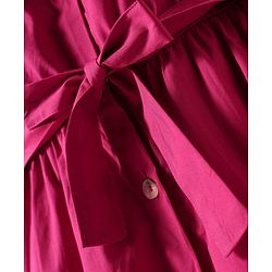 Pine Kids Poplin Woven Cold Shoulder Sleeves Solid Color Front Open Dress with Frill Detailing - Dark Pink