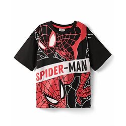 Pine Kids Marvel Terry Knit Half Sleeves Oversize And Drop Shoulder T-Shirt With Spider-Man Graphics - Black