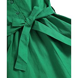 Pine Kids Poplin Woven Puffed Sleeves Solid Color Collared Frock - Dark Green