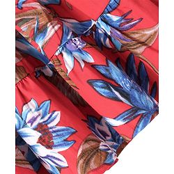 Pine Kids Poplin Woven Half Sleeves Frock with Floral Print - Red