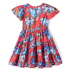 Pine Kids Poplin Woven Half Sleeves Frock with Floral Print - Red