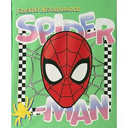 Pine Kids Marvel Terry Knit Half Drop Shoulder Sleeves Oversized T-Shirt with Spider Man Graphics - Green