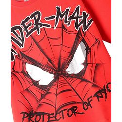 Pine Kids Marvel Terry Knit Half Drop Shoulder Sleeves Oversized T-Shirt with Spider Man Graphics - Red