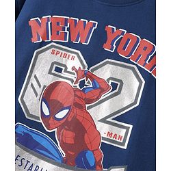Pine Kids Marvel Terry Knit Half Sleeves Oversized and Drop Shoulder T-Shirt With Spider-Man Graphics And Foil Detailing - Navy Blue