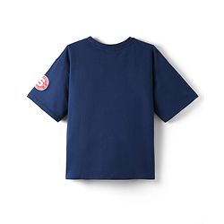 Pine Kids Marvel Terry Knit Half Sleeves Oversized and Drop Shoulder T-Shirt With Spider-Man Graphics And Foil Detailing - Navy Blue