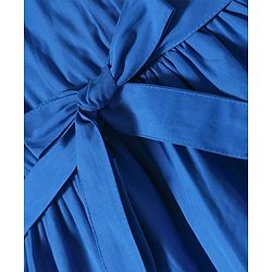 Pine Kids Poplin Woven Half Puffed Sleeves Solid Color Layered Frock with Fabric Belt - Blue