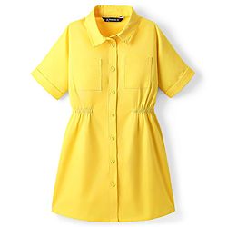 Pine Kids Cotton Woven Half Sleeves Solid Shirt Style Frock - Golden