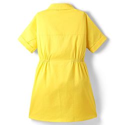Pine Kids Cotton Woven Half Sleeves Solid Shirt Style Frock - Golden