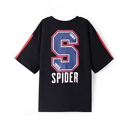 Pine Kids Marvel Terry Knit Half Sleeves Drop Shoulder Oversized T-Shirt With Front And Back Spider-Man Graphics - Black