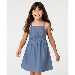 Pine Kids Cotton Woven Sleeveless Solid Frock - Blue
