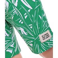 Pine Kids Looper Knit Above Knee Length Shorts With Leaf Print - Green