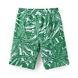 Pine Kids Looper Knit Above Knee Length Shorts With Leaf Print - Green
