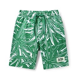 Pine Kids Looper Knit Above Knee Length Shorts With Leaf Print - Green