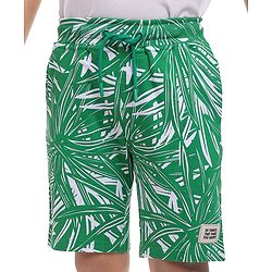 Pine Kids Looper Knit Above Knee Length Shorts With Leaf Print - Green