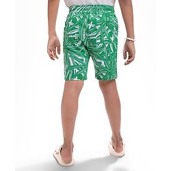 Pine Kids Looper Knit Above Knee Length Shorts With Leaf Print - Green