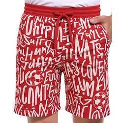 Pine Kids Looper Knit Above Knee Length Shorts with Play Text Print - Red