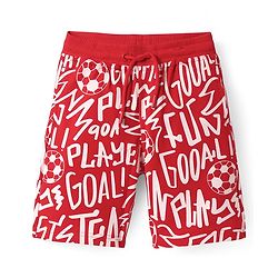 Pine Kids Looper Knit Above Knee Length Shorts with Play Text Print - Red