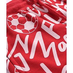 Pine Kids Looper Knit Above Knee Length Shorts with Play Text Print - Red