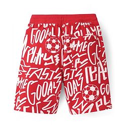 Pine Kids Looper Knit Above Knee Length Shorts with Play Text Print - Red