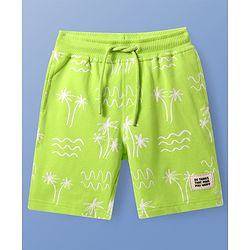 Pine Kids Looper Knit Above Knee Length Shorts With Tropical Theme Print - Lime Green
