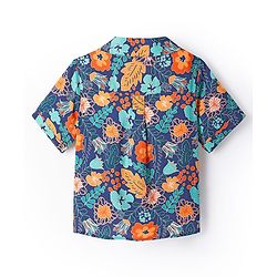 Pine Kids Woven Half Sleeves Shirt Style Top with Floral Print & Knot Detailing - Navy Blue