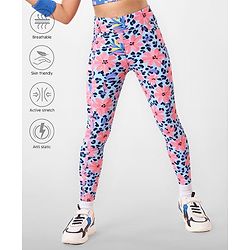 Pine Active Knit Full Length Super Stretch Leggings With Floral Print - Multicolor