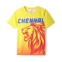 Pine Active Half Sleeves High Stretch T-Shirt with Chennai Team Print - Yellow