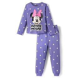 Pine Kids Disney Single Jersey Knit Full Sleeves Night Suit with Minnie Mouse Graphics - Purple