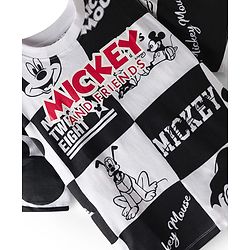 Pine Kids Disney Terry Knit Half Drop Shoulder Sleeves Oversized T-Shirt with Mickey Mouse Gel Print - Black & White