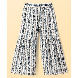 Pine Kids Viscose Woven Three Fourth Sleeves Floral Printed Kurta & Gharara Set with Dupatta - Navy Blue