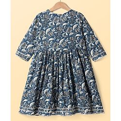 Pine Kids Viscose Woven Three Fourth Sleeves Floral Printed Kurta & Gharara Set with Dupatta - Navy Blue