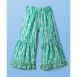 Pine Kids Viscose Woven Three Fourth Sleeves Floral Printed Kurta & Gharara Set with Dupatta - Mint Green