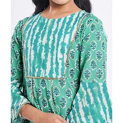 Pine Kids Viscose Woven Three Fourth Sleeves Floral Printed Kurta & Gharara Set with Dupatta - Mint Green