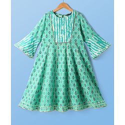 Pine Kids Viscose Woven Three Fourth Sleeves Floral Printed Kurta & Gharara Set with Dupatta - Mint Green