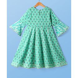 Pine Kids Viscose Woven Three Fourth Sleeves Floral Printed Kurta & Gharara Set with Dupatta - Mint Green